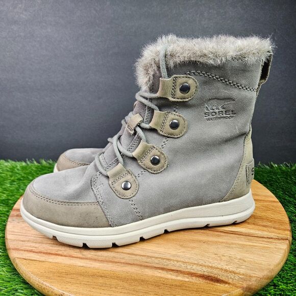 Sorel Winter Boots Womens Size 7.5 Explorer Joan Gray Suede Faux Fur NL3039-052 - Picture 5 of 11